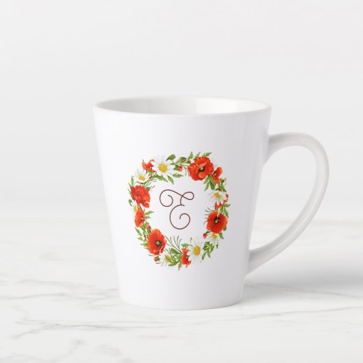 Cute Red Poppy White Yellow Daisy Flowers Wreate Latte Mok (Rechts)