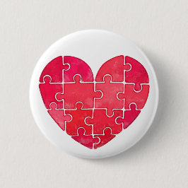 Cute red puzzle heart watercolor ronde button 5,7 cm