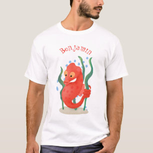 Cute red pygmy seahorse cartoon afbeelding t-shirt