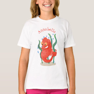 Cute red pygmy seahorse cartoon afbeelding t-shirt