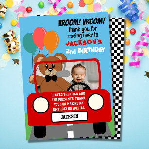 Cute Red Race Car Kids Birthday Foto Bedankkaart