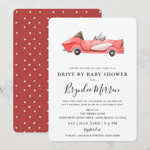 Cute  Red Racecar Drive by Baby shower Kaart