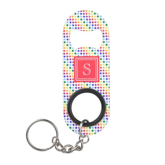 Cute Red Rainbow Polka Dots Monnogram Mini Flessenopener (Voorkant)
