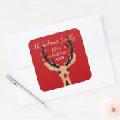 Cute Red Reindeer Deer Glow met kerstverlichting Vierkante Sticker (Envelop)