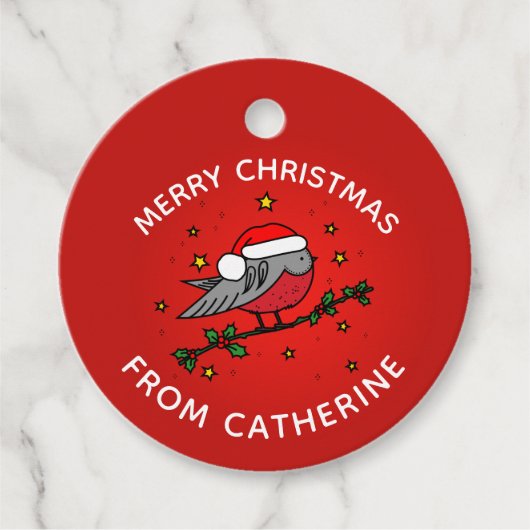 Cute Red Robin Bird Kerstmis Bedankjes Labels (Voorkant)