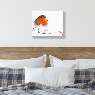 Cute Red robin sneeuw winterdieren in het wild Canvas Afdruk