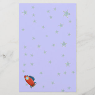 Cute Red Rocket & Stars Stationery Briefpapier