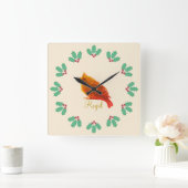 Cute Red Royal Bird & Holly Berries Vierkante Klok (Huis)