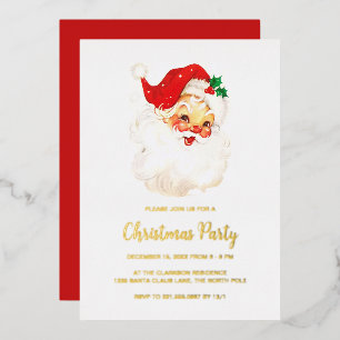 Cute Red  Santa Claus Gold Folie Uitnodiging