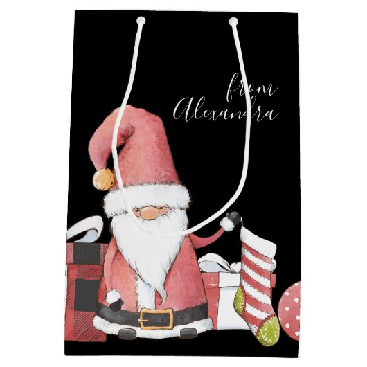Cute Red Santa Gnome met kerstcadeaus Medium Cadeauzakje (Achterkant)