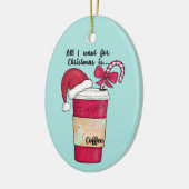 Cute Red Santa Hat Candy Cane kerst Keramisch Ornament (Links)