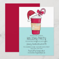 Cute Red Santa Hat Coffee Candy Cane Holiday