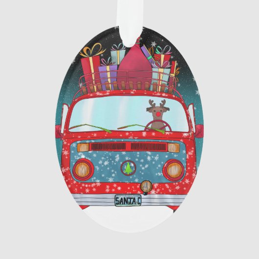 Cute Red Santa Van Reindeer Dog Snow Kerstmis Ornament (achterkant)