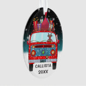 Cute Red Santa Van Reindeer Dog Snow Kerstmis Ornament (voorkant)