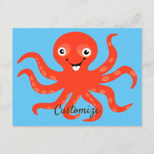 Cute Red Smiling Octopus Thunder_Cove Briefkaart