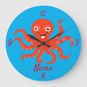 Cute Red Smiling Octopus Thunder_Cove Grote Klok