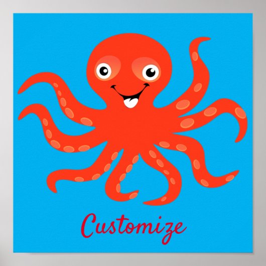 Cute Red Smiling Octopus Thunder_Cove Poster (Voorkant)
