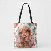 Cute Red Spaniel met Roos Flower Pattern Draagtas (Voorkant)