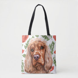 Cute Red Spaniel met Roos Flower Pattern Draagtas