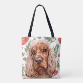 Cute Red Spaniel met Roos Flower Pattern Draagtas (Achterkant)