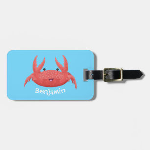 Cute red spotty crab cartoon afbeelding bagagelabel