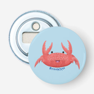 Cute red spotty crab cartoon afbeelding button flesopener