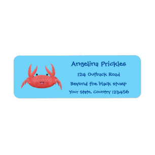 Cute red spotty crab cartoon afbeelding etiket