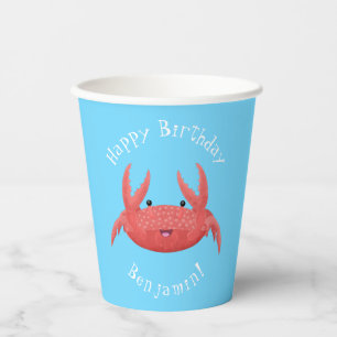 Cute red spotty crab cartoon afbeelding papieren bekers