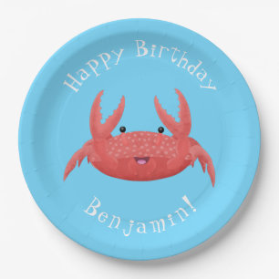 Cute red spotty crab cartoon afbeelding papieren bordje