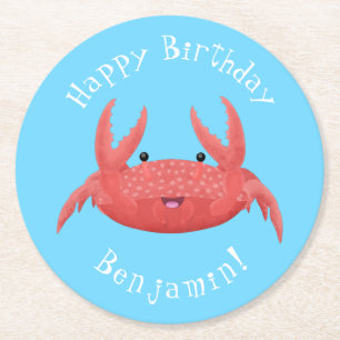 Cute red spotty crab cartoon afbeelding ronde kartonnen onderzetter
