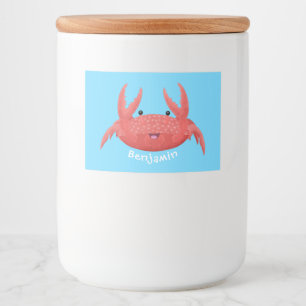 Cute red spotty crab cartoon afbeelding voedselcontainer etiket