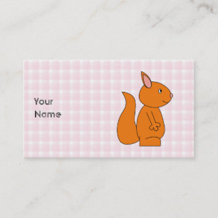 Cute Red Squirrel Cartoon op roze cheque Visitekaartje