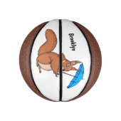 Cute red squirrel met paraplu-cartoon basketbal (Verticaal)