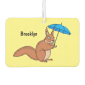 Cute red squirrel met paraplu-cartoon luchtverfrisser (Achterkant)