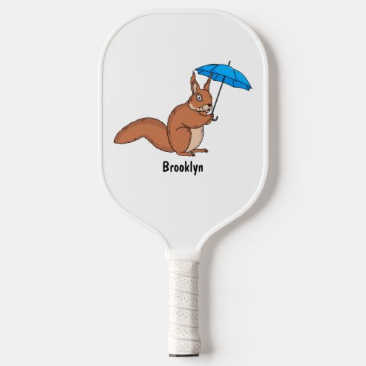 Cute red squirrel met paraplu-cartoon pickleball paddle (Voorkant)