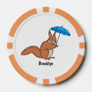 Cute red squirrel met paraplu-cartoon poker chips