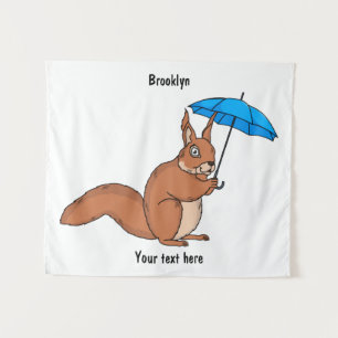 Cute red squirrel met paraplu-cartoon wandkleed
