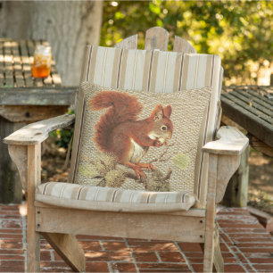 Cute Red Squirrel op Faux Jute Burlap textuur Buitenkussen