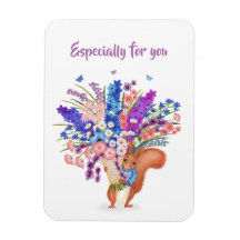 Cute red squirrel with flowers magnet