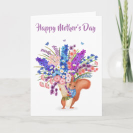Cute red squirrel with flowers Mother's Day card Kaart