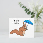 Cute red squirrel with umbrella cartoon briefkaart (Staand voorkant)