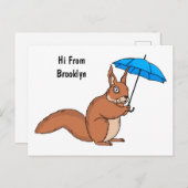 Cute red squirrel with umbrella cartoon briefkaart (Voorkant / Achterkant)