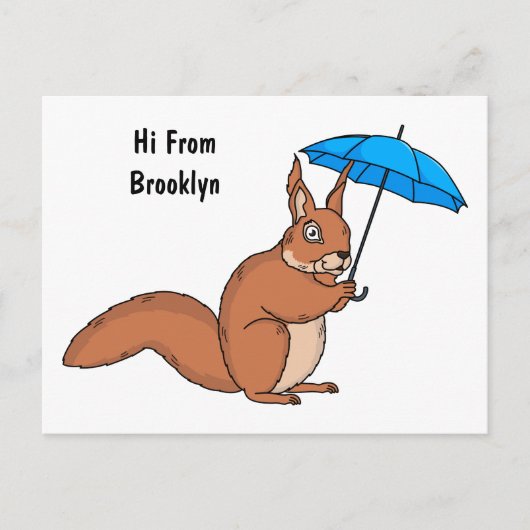 Cute red squirrel with umbrella cartoon briefkaart (Voorkant)
