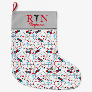 Cute Red Stethoscope Nurse Doctor EKG Pattern Grote Kerstsok