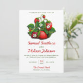 Cute Red Strawberries Bouquet Wedding Invitation Kaart (Staand voorkant)