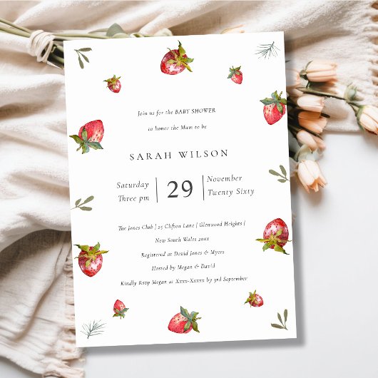 Cute Red Strawberry Baby shower Invitation