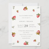 Cute Red Strawberry Leafy Botanical Wedding Invite Bedankkaart (Voorkant)