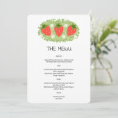 Cute Red Strawberry Leafy Mariage Menu Invitation (Debout devant)