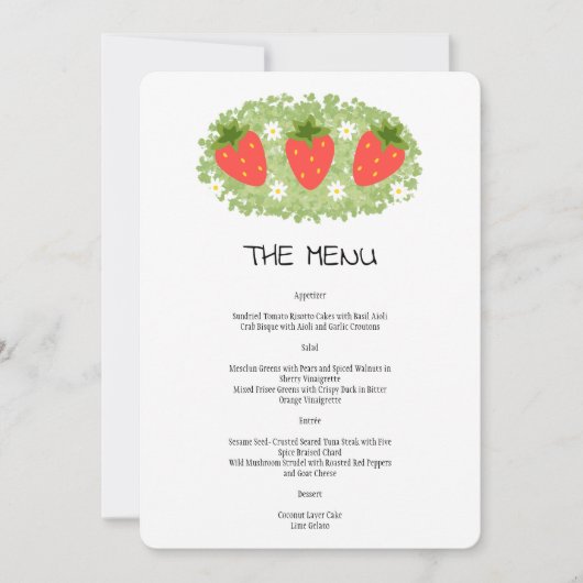 Cute Red Strawberry Leafy Mariage Menu Invitation (Devant)