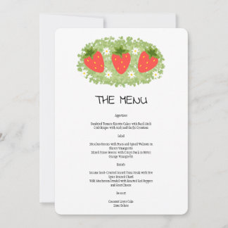 Cute Red Strawberry Leafy Mariage Menu Invitation